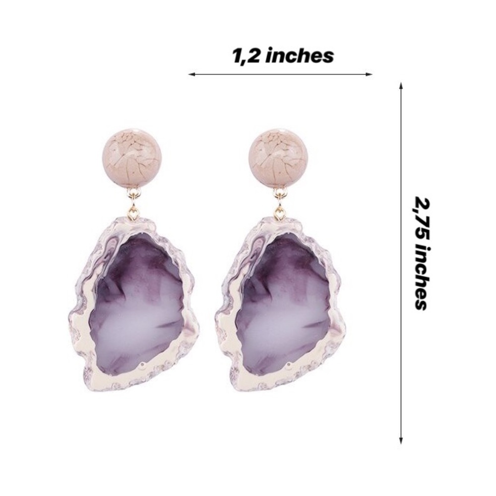 Acrylic Stone Purple Earrings - Picture 5 of 5